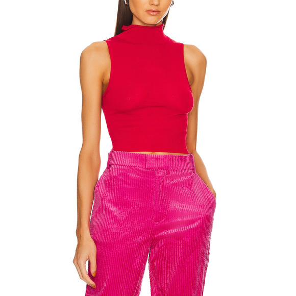 L'Academie 'Eldon' Red Cotton Sheer Sleeveless Turtleneck Top Size M - Picture 1 of 5